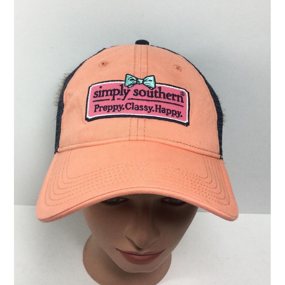 Simply Southern Blue & Peach Hat Preppy Classy Happy Ladies Cap SnapBack